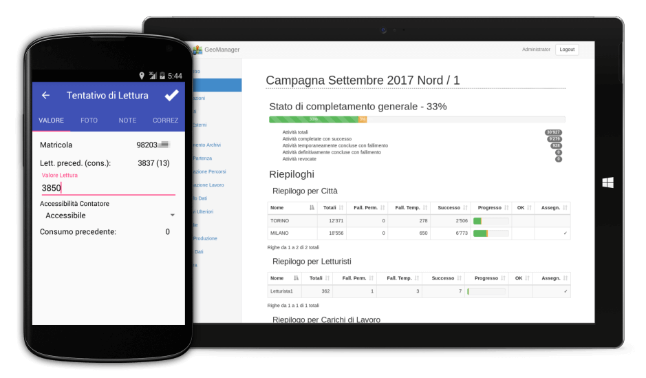 GeoManager su smartphone e postazione desktop